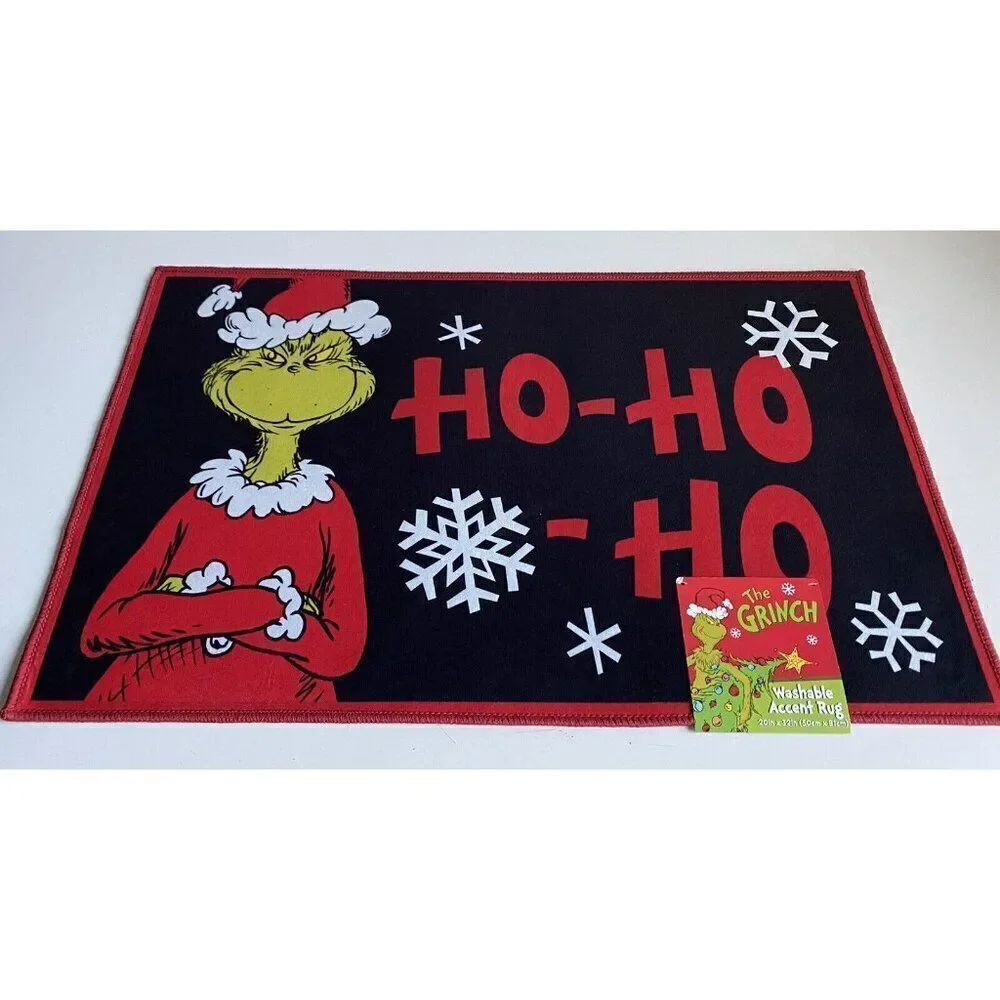 Dr. Seuss The Grinch HO HO HO Washable Accent Rug 20 X 32” Christmas Holiday NEW